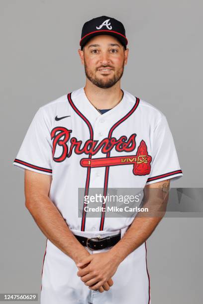 Danny Young of the Atlanta Braves poses for a photo during the Atlanta Braves Photo Day at CoolToday Park on Friday, February 24, 2023 in North Port,...