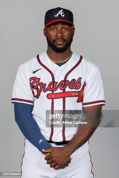 Michael Harris II of the Atlanta Braves poses for a photo during the Atlanta Braves Photo Day at CoolToday Park on Friday, February 24, 2023 in North...