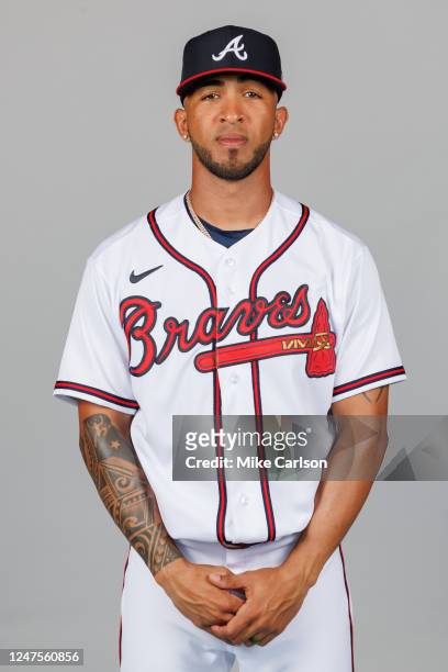 Eddie Rosario of the Atlanta Braves poses for a photo during the Atlanta Braves Photo Day at CoolToday Park on Friday, February 24, 2023 in North...