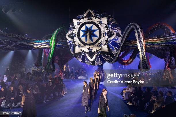 Models walk the runway during the finale of the Christian Dior Womenswear Fall Winter 2023-2024 show as part of Paris Fashion Week on February 28,...