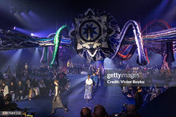 Models walk the runway during the finale of the Christian Dior Womenswear Fall Winter 2023-2024 show as part of Paris Fashion Week on February 28,...