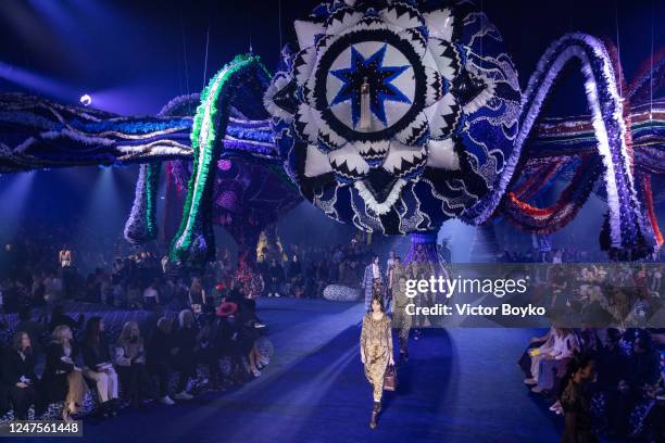 Models walk the runway during the finale of the Christian Dior Womenswear Fall Winter 2023-2024 show as part of Paris Fashion Week on February 28,...