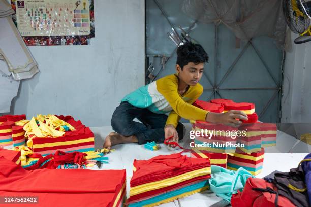 Child labour working in a local garment factory outtake the capital Dhaka, Bangladesh on February 28, 2023.