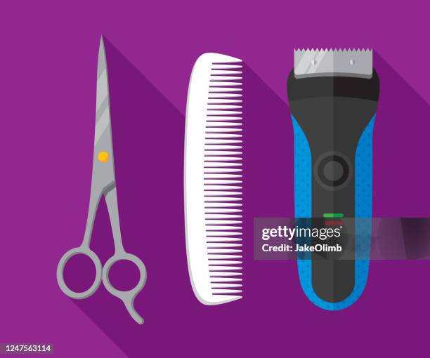 ilustraciones, imágenes clip art, dibujos animados e iconos de stock de suministros de corte de pelo plano - razor blade