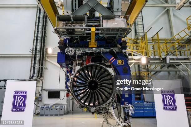 Rolls Royce jet engine on display, during a visit of German Labor and Social Affairs Minister Hubertus Heil at the Rolls-Royce aircraft jet engine...