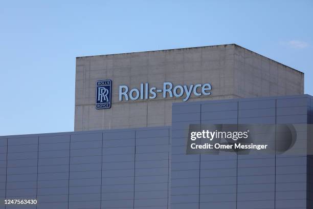 The Rolls-Royce logo seen on the test facility building, during a visit of German Labor and Social Affairs Minister Hubertus Heil at the Rolls-Royce...