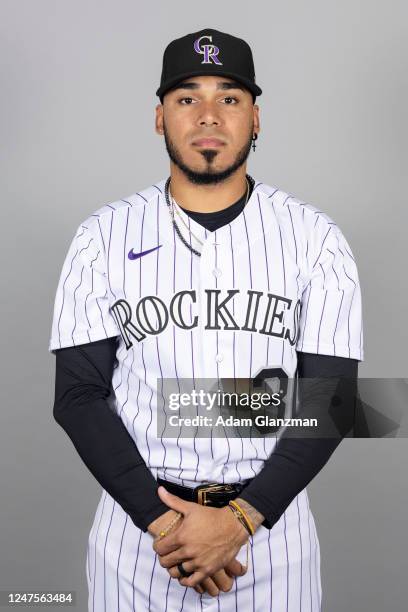 Harold Castro of the Colorado Rockies poses for a photo during the Colorado Rockies Photo Day at Salt River Fields at Talking Stick on Friday,...