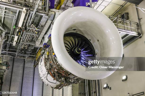 Trent XWB jet engine meant for the Airbus A350 is on display during a visit of German Labor and Social Affairs Minister Hubertus Heil, at the...