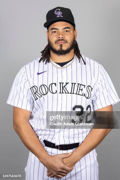 Dinelson Lamet of the Colorado Rockies poses for a photo during the Colorado Rockies Photo Day at Salt River Fields at Talking Stick on Friday,...