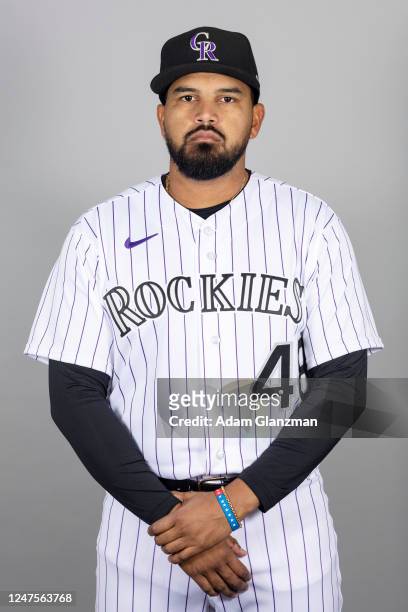 Germán Márquez of the Colorado Rockies poses for a photo during the Colorado Rockies Photo Day at Salt River Fields at Talking Stick on Friday,...