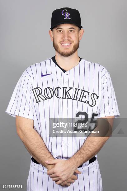 Cron of the Colorado Rockies poses for a photo during the Colorado Rockies Photo Day at Salt River Fields at Talking Stick on Friday, February 24,...