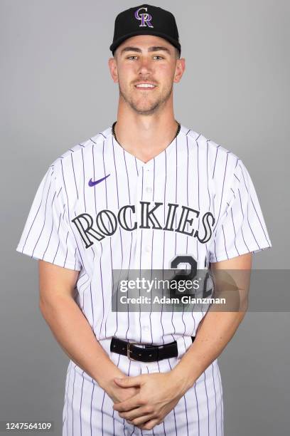 Nolan Jones of the Colorado Rockies poses for a photo during the Colorado Rockies Photo Day at Salt River Fields at Talking Stick on Friday, February...