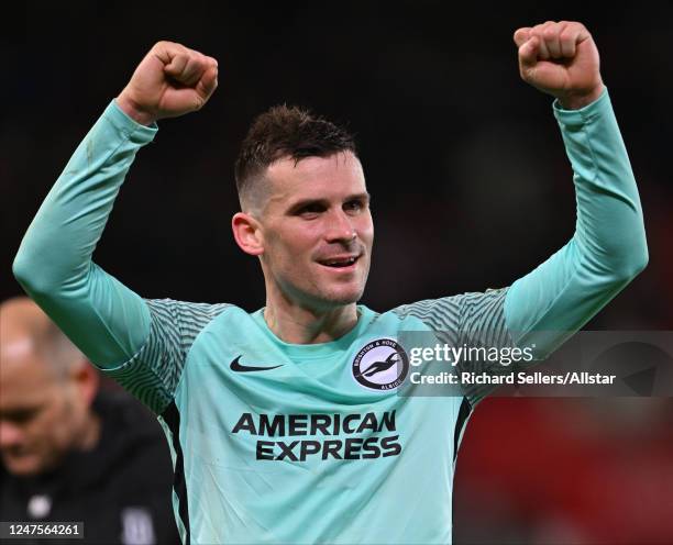Pascal Gross of Brighton and Hove Albion celebrates after the Emirates FA Cup Fifth Round match between Stoke City and Brighton & Hove Albion at...
