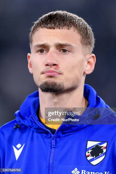 Michael Cuisance of UC Sampdoria looks on during the Serie A match between SS Lazio and UC Sampdoria at Stadio Olimpico on February 27, 2023 in Rome,...