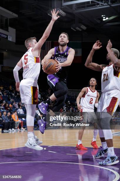 February 28: Jordan Ford of the Stockton Kings shoots the ball against the Memphis Hustle during a NBA G-League game at Stockton Arena on February...