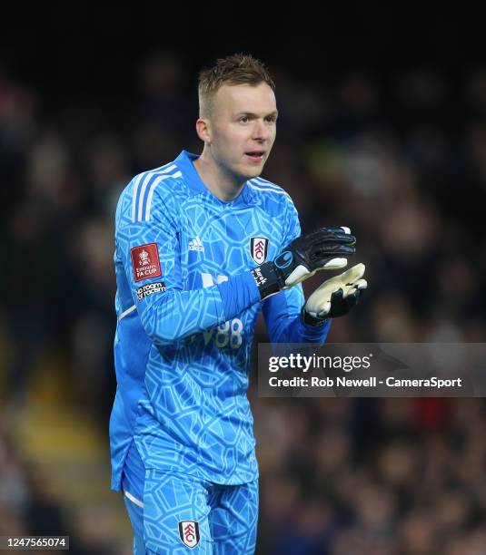 Fulham's Marek Rodak during The Emirates FA Cup Fifth Round match between Fulham and Leeds United at Craven Cottage on February 28, 2023 in London,...