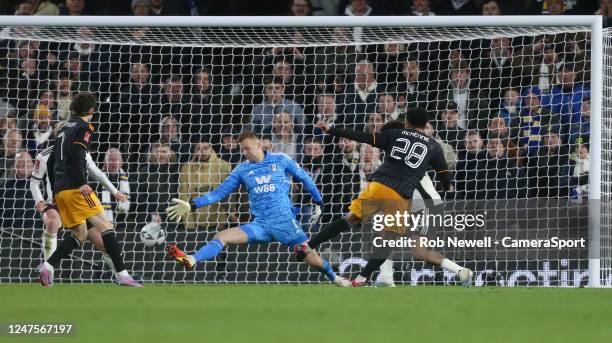 Fulham's Marek Rodak saves from Leeds United's Weston McKennie during The Emirates FA Cup Fifth Round match between Fulham and Leeds United at Craven...