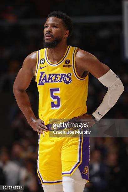 Malik Beasley of the Los Angeles Lakers looks on during the game on Febuary 28, 2023 at FedExForum in Memphis, Tennessee. NOTE TO USER: User...