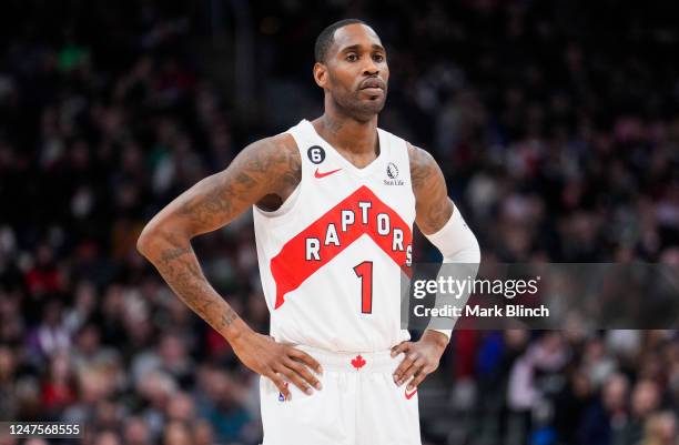 Will Barton of the Toronto Raptors looks on against the Chicago Bulls during the first half of their basketball game at the Scotiabank Arena on...