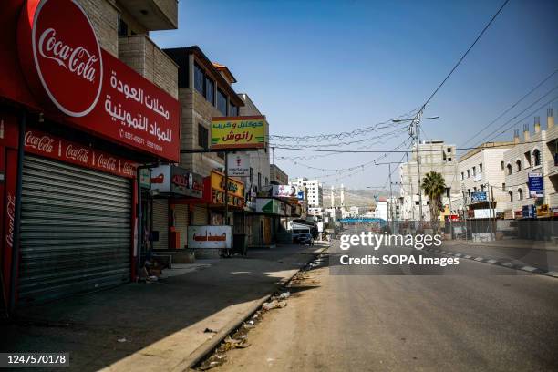 Closed shops after attacks by Jewish settlers on Palestinians in the town of Hawara, south of Nablus, in the occupied West Bank. Dozens of Israeli...