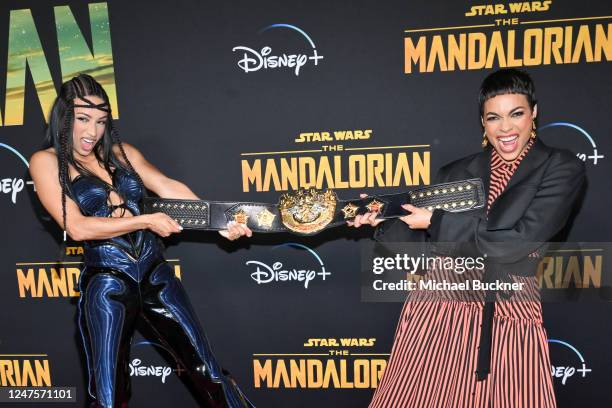 Mercedes Kaestner-Varnado and Rosario Dawson at the launch event for season 3 of "The Mandalorian" held at El Capitan Theatre on February 28, 2023 in...