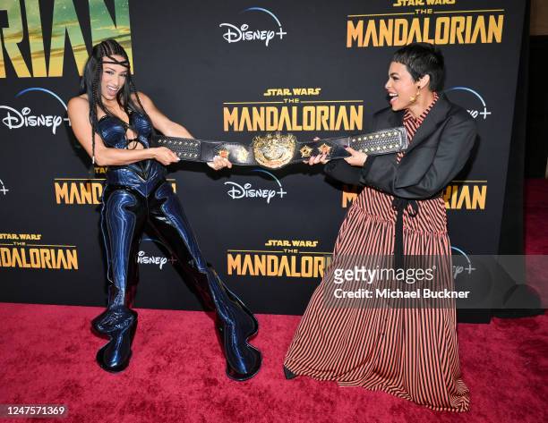 Mercedes Kaestner-Varnado and Rosario Dawson at the launch event for season 3 of "The Mandalorian" held at El Capitan Theatre on February 28, 2023 in...