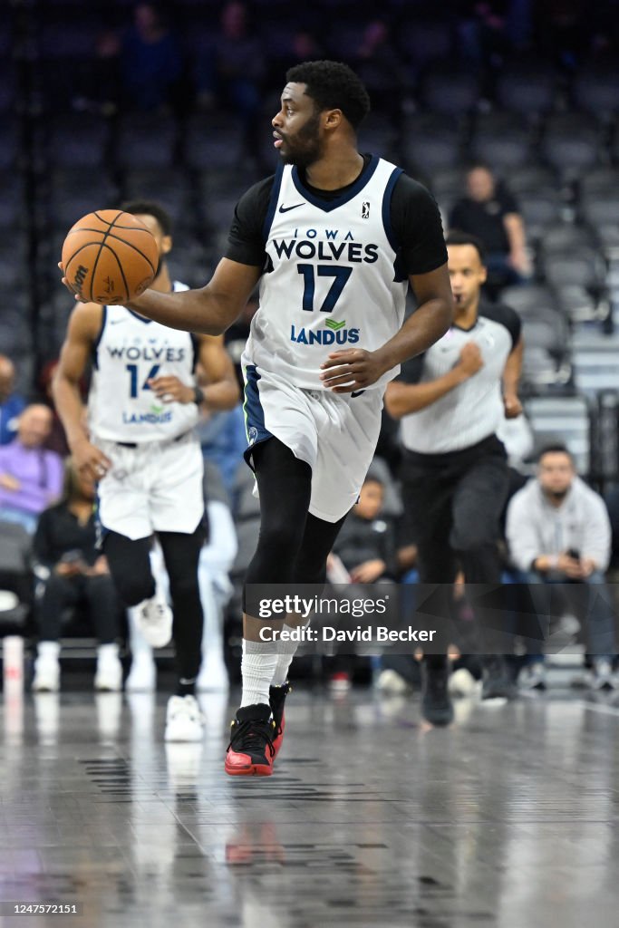 Iowa Wolves Action Emmanuel Mudiay of the Iowa Wolves goes to the basket during the game ...