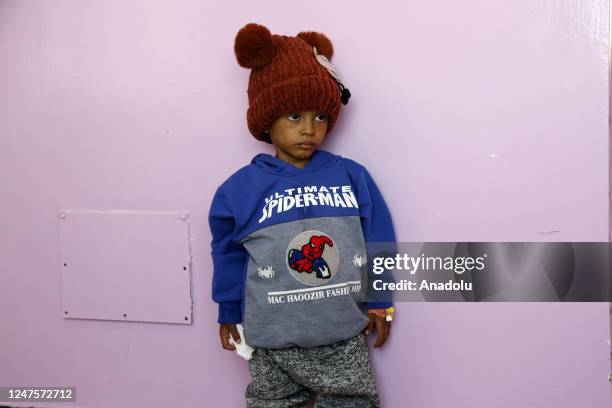 Yemeni baby, suffering from malnutrition, receives treatment with limited resources in the Department of Combating Malnutrition at Sabeen Hospital in...