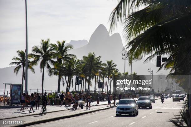 View on the Morro Dois Irmaos from Ipanema beach in Rio De Janeiro, Brazil on February 24, 2023.
