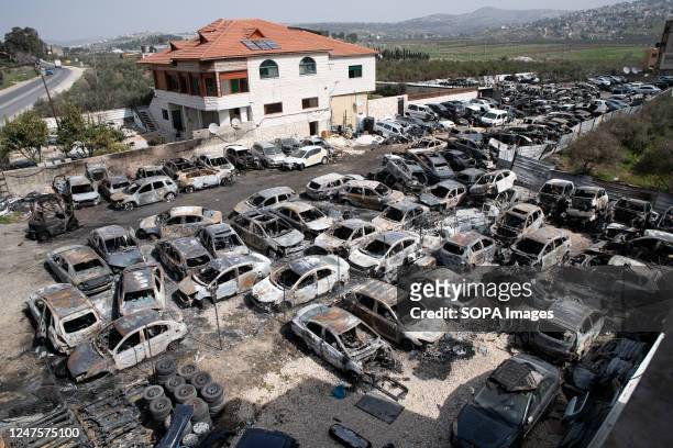 Burned cars which were set on fire by Jewish settlers in Hawara. Following a terror attack on Sunday in which two Israelis were killed by a...