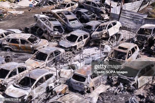 Burned cars which were set on fire by Jewish settlers in Hawara. Following a terror attack on Sunday in which two Israelis were killed by a...