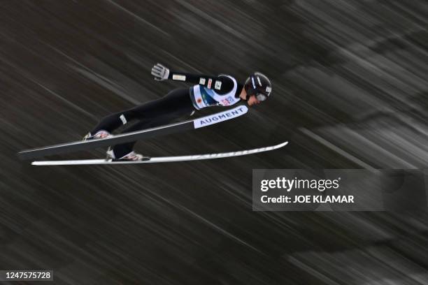 France's Antoine Gerard competes in the Men's Team Nordic Combined Gundersen Large Hill HS138/4x5km competition of the FIS Nordic World Ski...