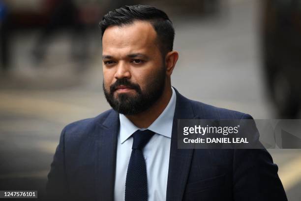 Former cricket player Azeem Rafiq arrives to attend a Cricket Discipline Commission hearing, relating to allegations of racism at Yorkshire County...