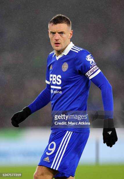 Jamie Vardy of Leicester City during the Emirates FA Cup Fifth Round between Leicester City and Blackburn Rovers at The King Power Stadium on...