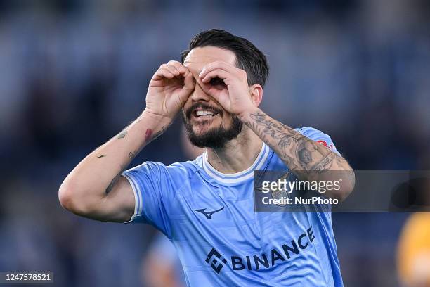 Luis Alberto of SS Lazio celebrates after scoring first goal during the Serie A match between SS Lazio and UC Sampdoria at Stadio Olimpico on...