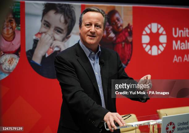 Former prime minister David Cameron speaking at the launch of United Against Malnutrition and Hunger at Unilever House in London. Picture date:...