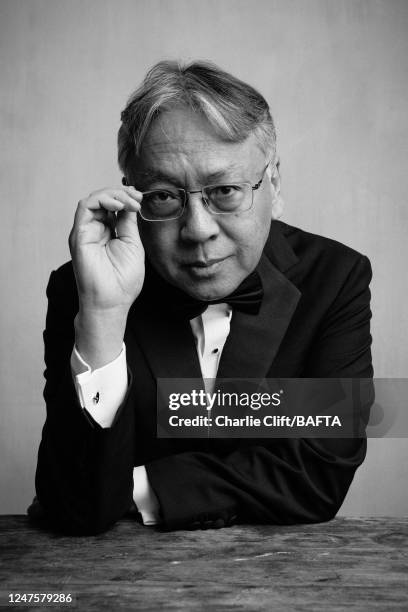 Novelist Kazuo Ishiguro is photographed backstage at the 2023 EE BAFTA Film Awards, held at The Royal Festival Hall on February 19, 2023 in London,...