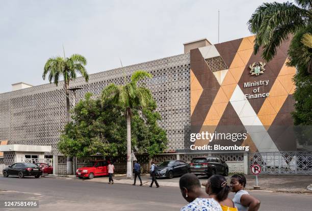 The headquarters of the Ministry of Finance and Economic Planning in Accra, Ghana, on Tuesday, Feb. 28, 2023. Ghanas cedi, the worlds second-worst...