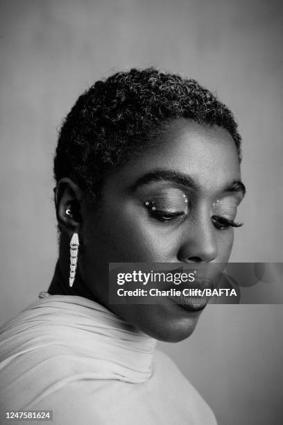 Actor Lashana Lynch is photographed backstage at the 2023 EE BAFTA Film Awards, held at The Royal Festival Hall on February 19, 2023 in London,...