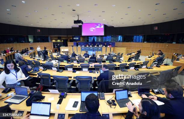 Commission Crisis Management Member Janez Lenarcic speaks during a session of European Parliament Committee on Development on the humanitarian...