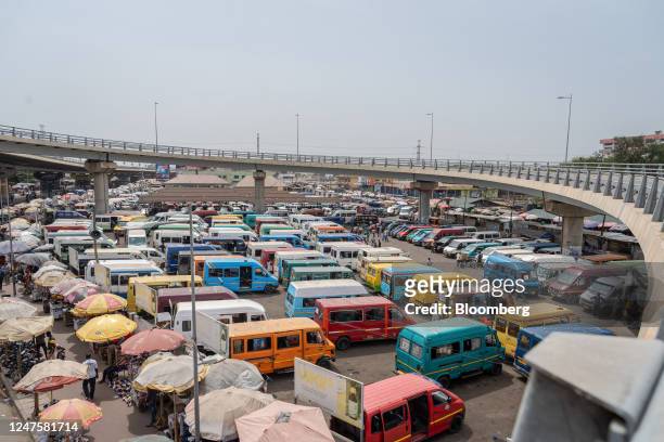 The Kwame Nkrumah Interchange bus station in Accra, Ghana, on Tuesday, Feb. 28, 2023. Ghanas cedi, the worlds second-worst performing currency this...