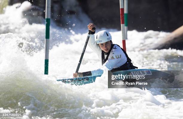 Noemie Fox of Australia trains during a Canoe Slalom Training Session at Penrith Whitewater Stadium on June 05, 2020 in Sydney, Australia.