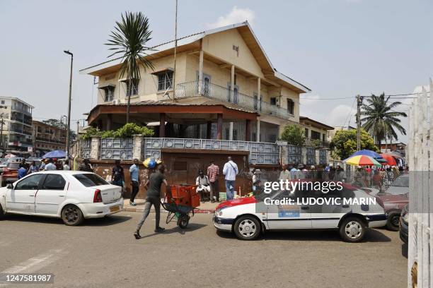 General view of the house and statue of Leon Mba, Gabon's first president, in Libreville on March 1, 2023.