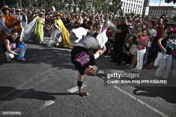 Hip hop dancers perform on the streets of the French eastern city of Lyon, on September 12 during the 8th edition of the Lyon Dance Biennale...