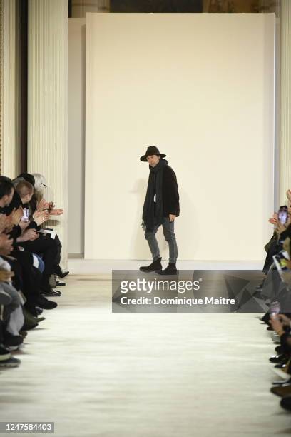 Jun Takahashi... On the runway at Undercover Fall 2023 Ready To Wear Fashion Show at Hotel Potocki in Paris, France.