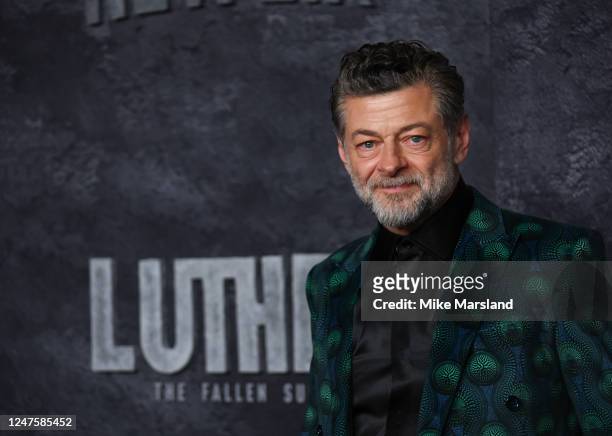 Andy Serkis arrives at the global premiere of "Luther: The Fallen Sun" at BFI IMAX Waterloo on March 1, 2023 in London, England.