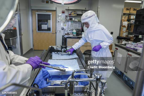 Instruments are prepared at the high-containment Covid autopsy suite inside the Clinical Center at the National Institute of Health in Bethesda,...