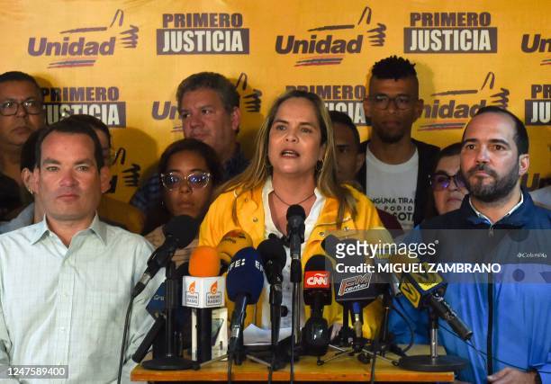 The president of the opposition Primero Justicia political party, Maria Beatriz Martinez , accompanied by opposition political leader Juan Pablo...