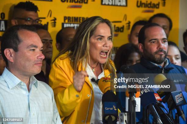The president of the opposition Primero Justicia political party, Maria Beatriz Martinez , accompanied by opposition political leader Juan Pablo...