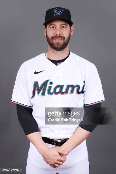 Dylan Floro of the Miami Marlins poses for a photo during the Miami Marlins Photo Day at Roger Dean Chevrolet Stadium on Wednesday, February 22, 2023...
